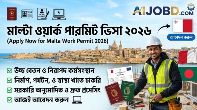 মাল্টা ওয়ার্ক পারমিট ভিসা ২০২৬  বাংলাদেশ থেকে আবেদন, খরচ ও যোগ্যতা