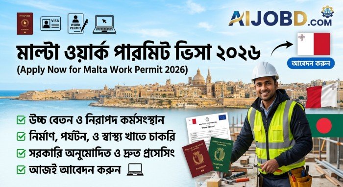 মাল্টা ওয়ার্ক পারমিট ভিসা ২০২৬  বাংলাদেশ থেকে আবেদন, খরচ ও যোগ্যতা